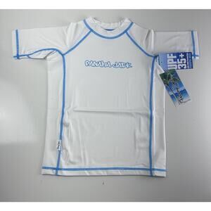 Panama Jack Youth Shirt Half Sleeve White Blue Trim Large NWT Sun Swim